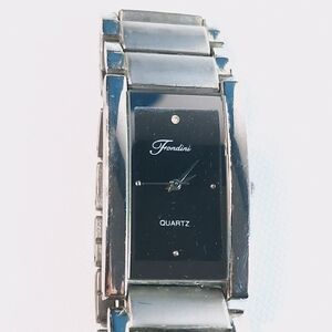 Fondini Mens Silver Tone Rectangular Swiss Watch Quartz, New Battery